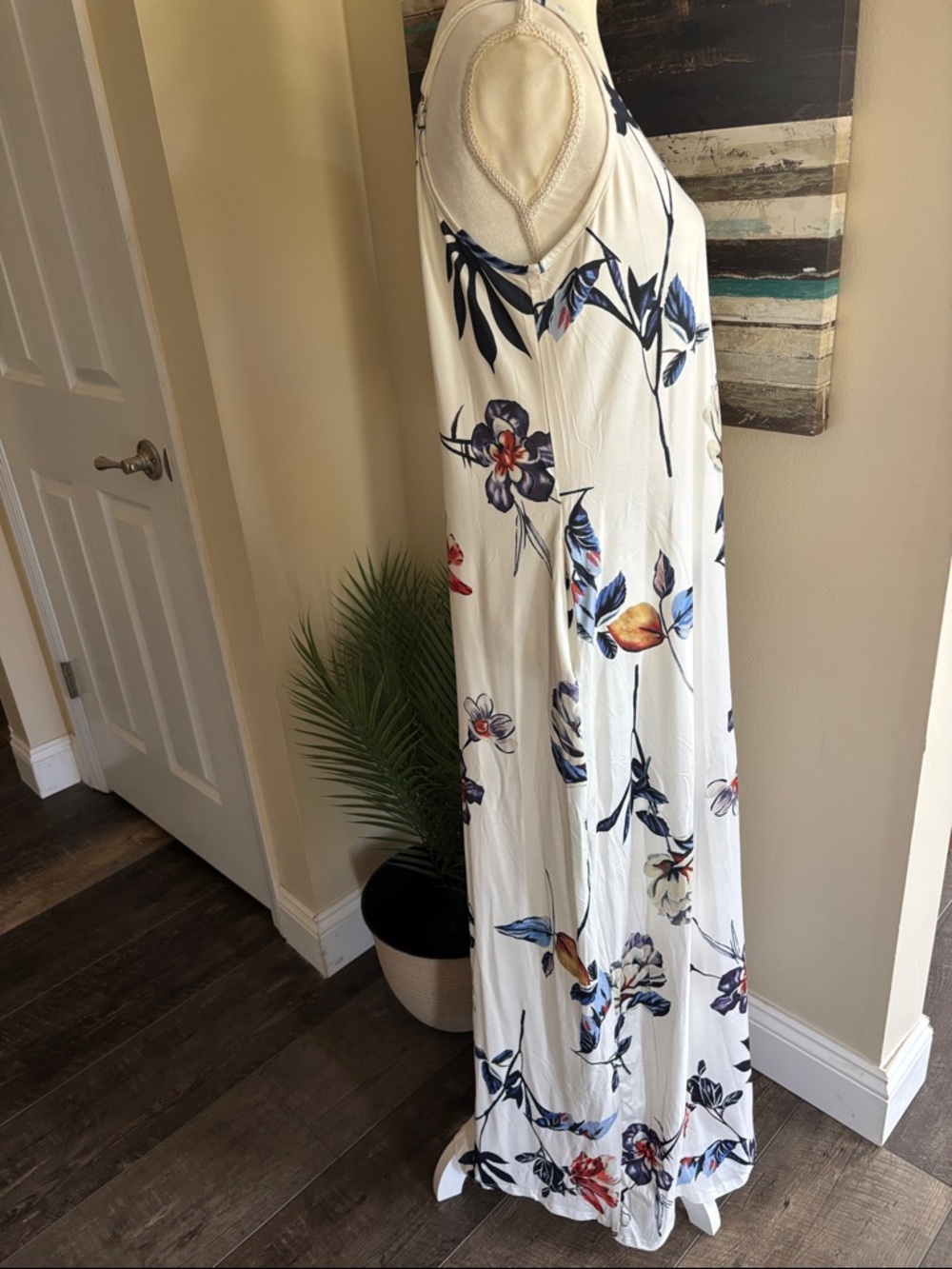 Women’s Cream Floral Maxi Dress - Lightweight Summer Slip Dress - Picture 6 of 10